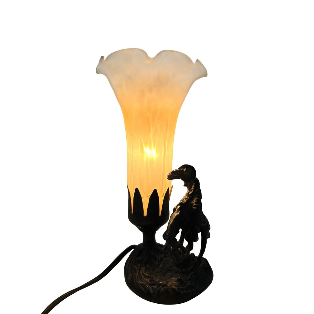 Vintage Figural‎ Horse Lamp Spelter Man With Horse Art Nouveau Tulip Glass Shade